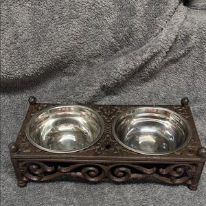 Raised Dog Bowls.  Wrought Iron with 2 Bowls.  Never used
